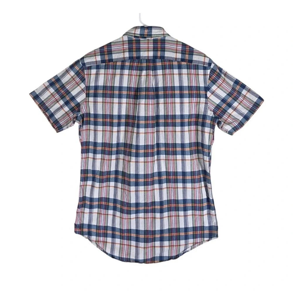 Ralph Lauren Bleeding Madras Shirt Mens M Blue White Plaid Button Down SS